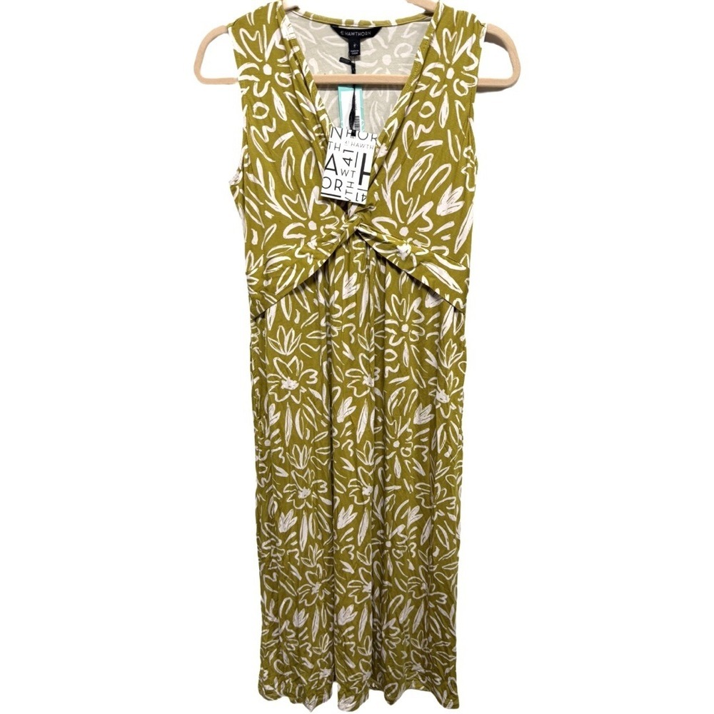 41 Hawthorn Womens Medium Yellow White Floral Sleeveless Twist Front Dress NWT